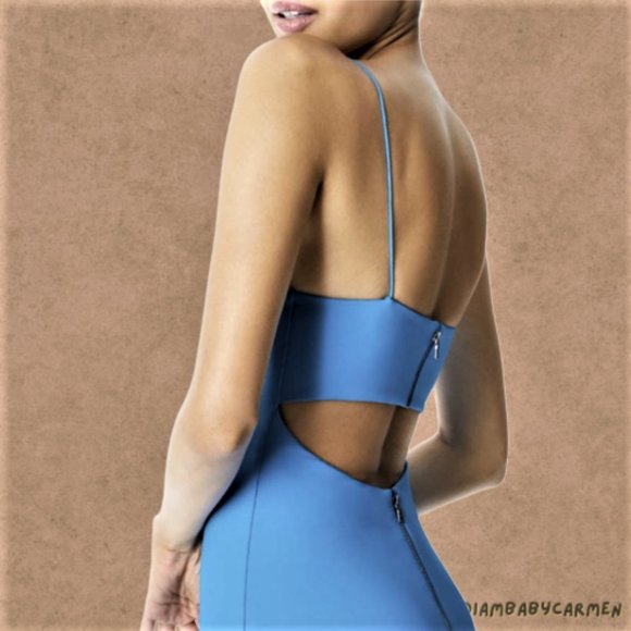 Alice +Olivia 🎀 NWT Flattering Spaghetti Strap Aqua Maxi Dress - Picture 5 of 9